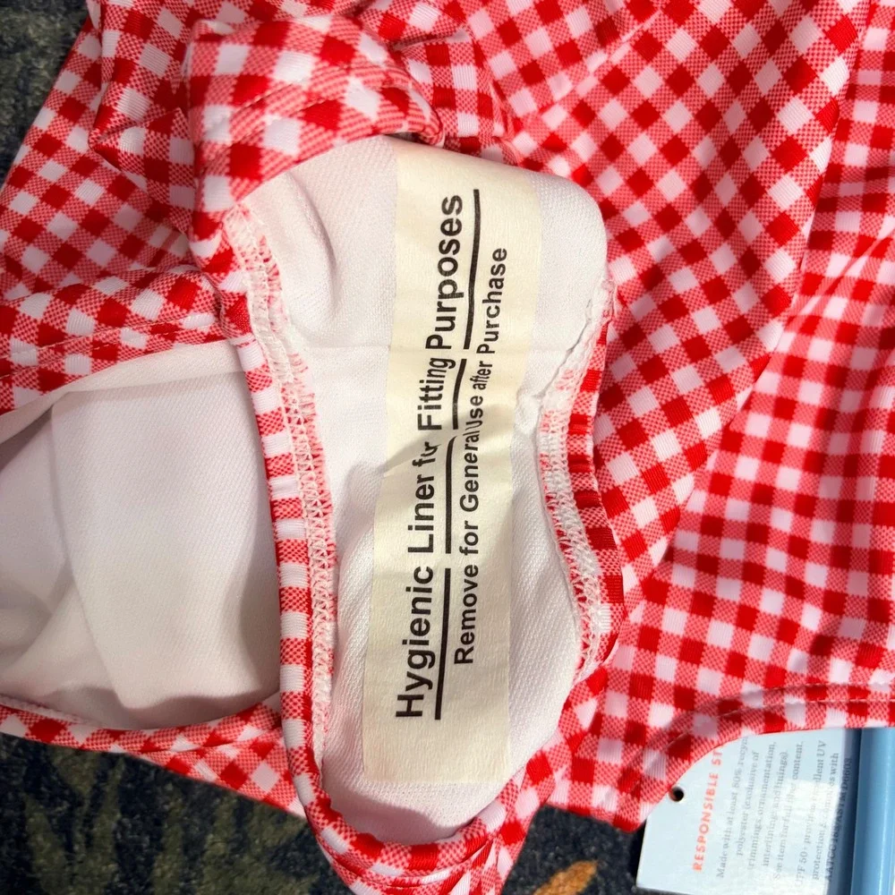Cat & Jack Red Gingham Americana 1pc Cutout Swim Bathing Suit Small 6/7 NEW NWT